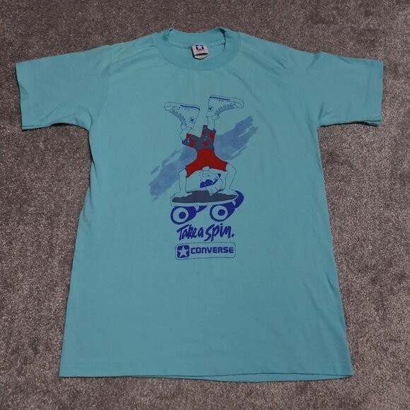 Vintage Converse Skate T-Shirt Take A Spin Men’s Large USA Made 80s Singlestitch - Picture 1 of 13